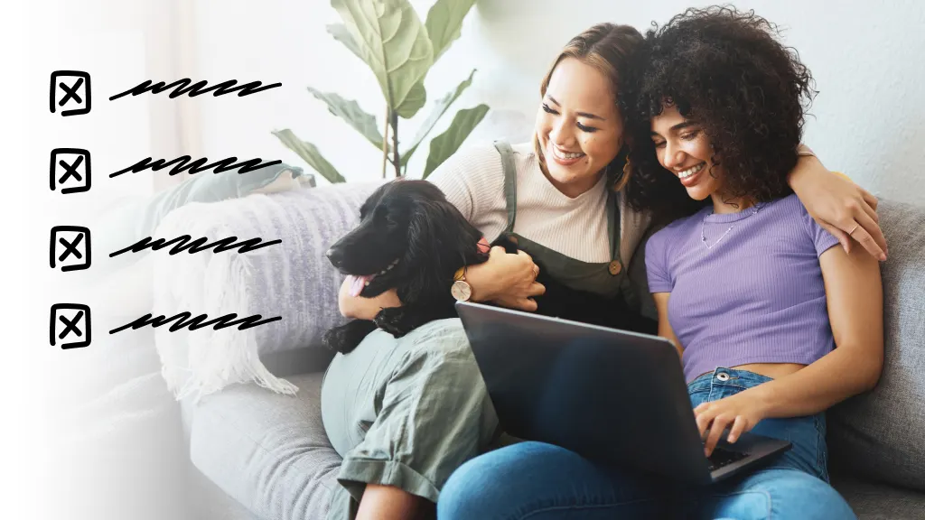 Roomates on couch with dog and laptop