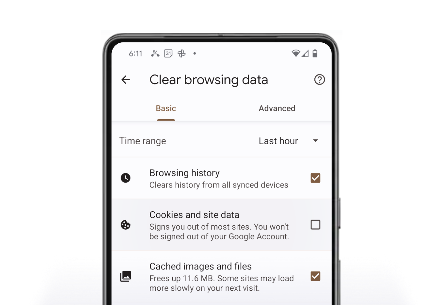 Clear browsing data on Verizon Android phone