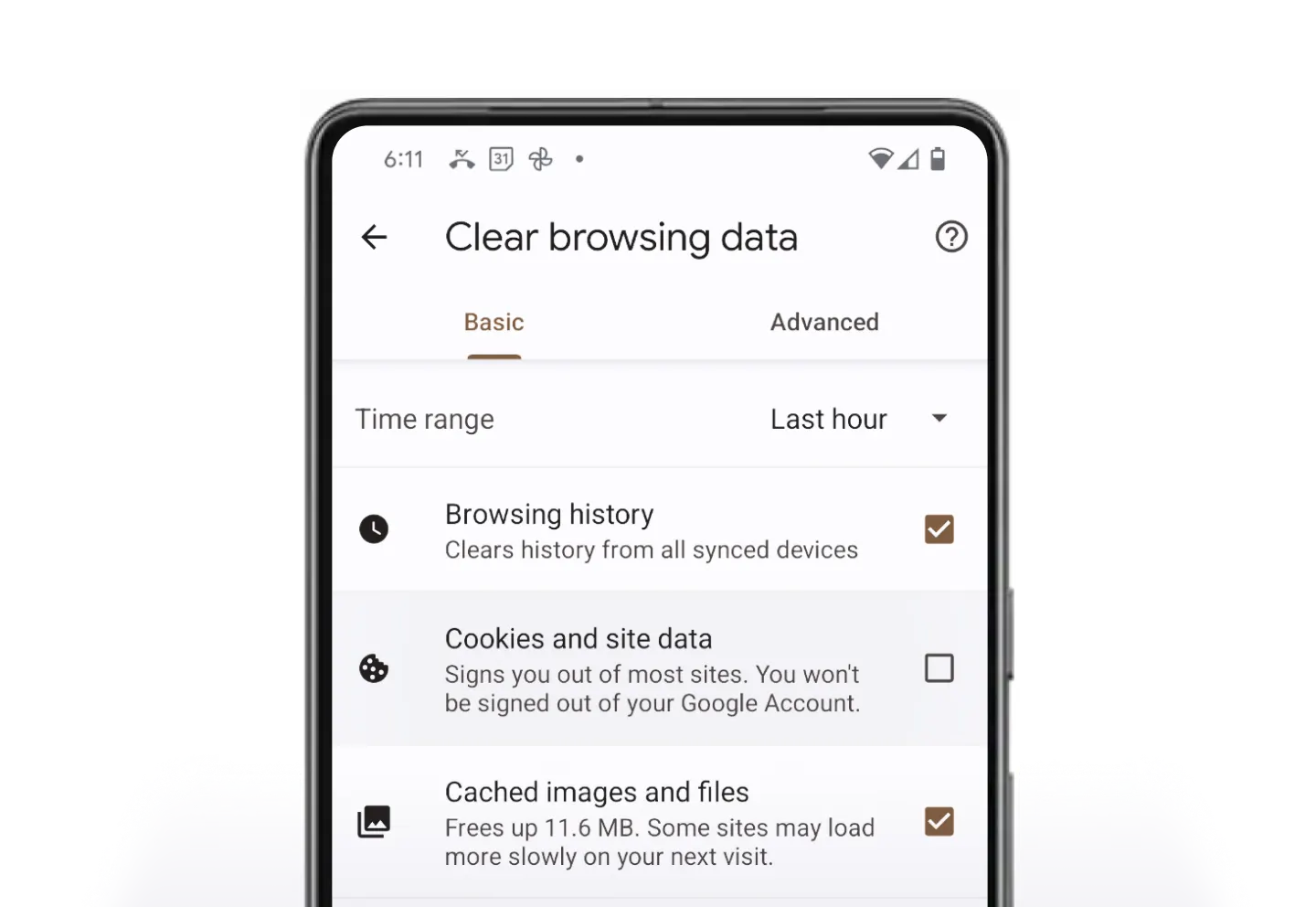 Clear browsing data on Verizon Android phone