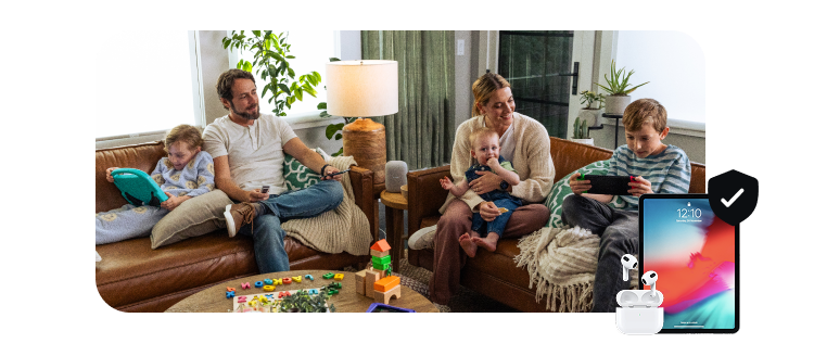 Family playing with tech