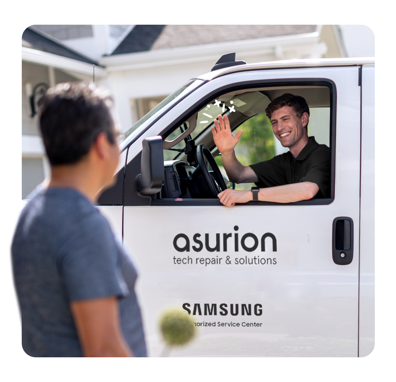 Asurion Tech Repair & Solutions remote repair van and expert arriving at location