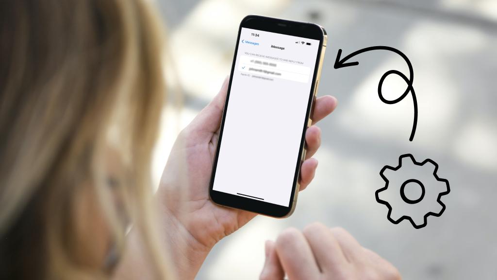 Woman fixing iPhone sending texts from email address