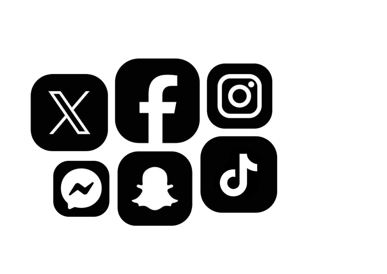 Logos for Facebook, Instagram, TikTok, Messenger, X