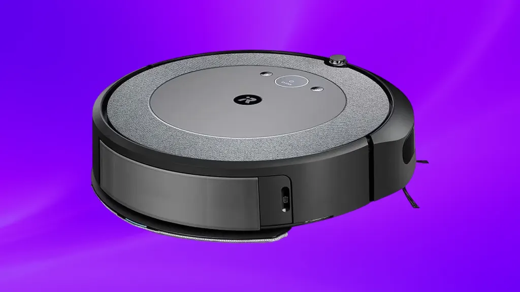 Roomba product image on a purple gradient background