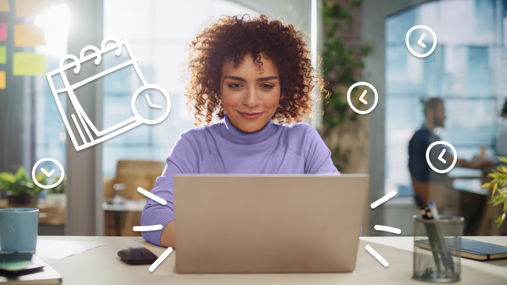 Woman scheduling an email in Outlook