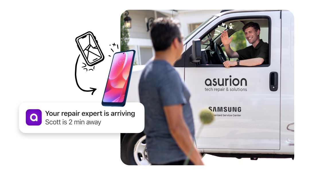 Asurion Tech Repair & Solutions van arriving on base for phone repair