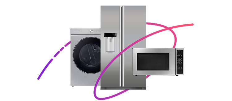 Refrigerator, washer, phone, laptop, game console