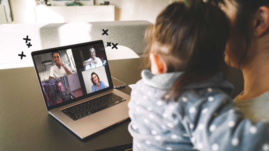 Mother and child use FaceTime with family members