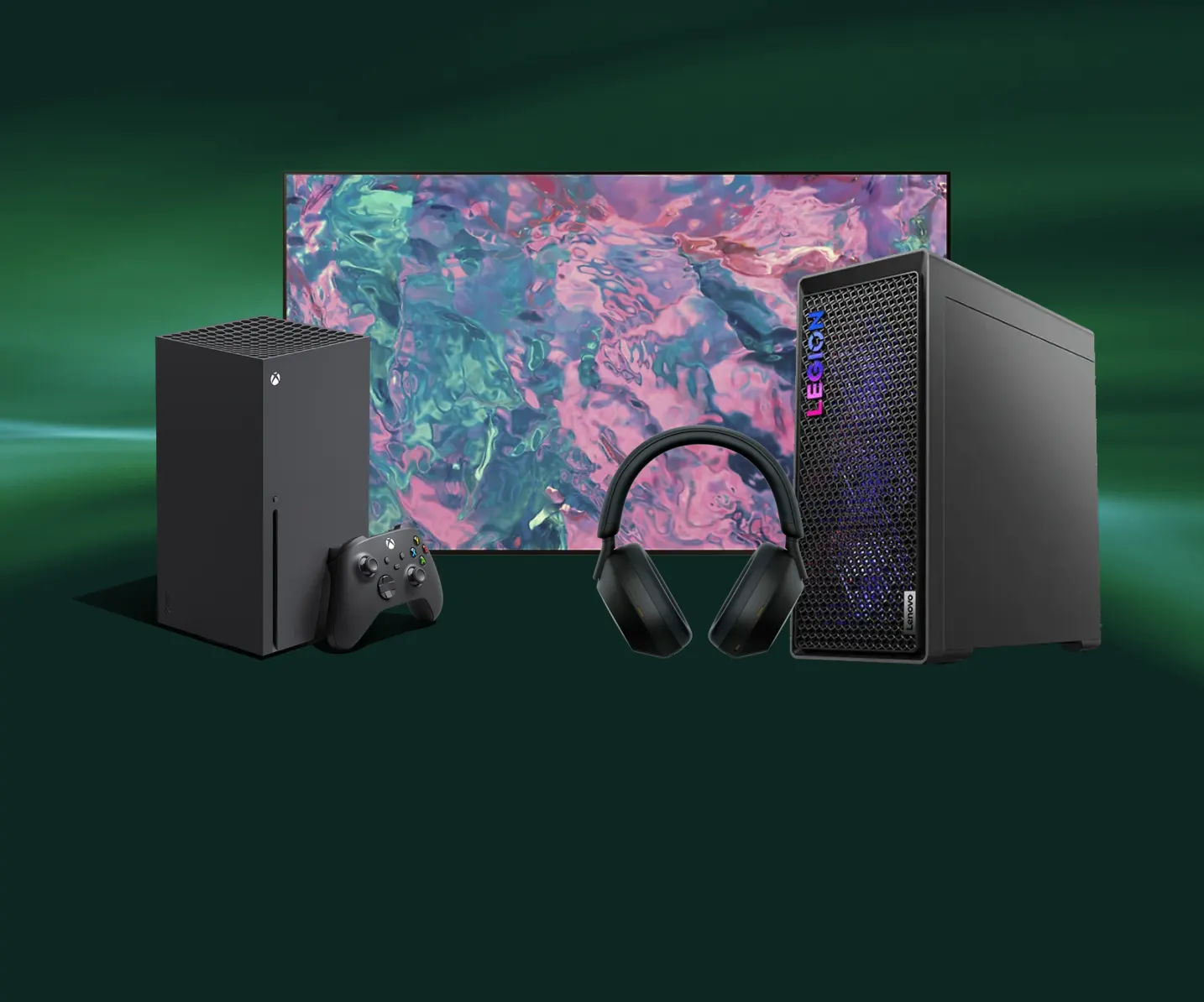 Xbox systems in front of a screen