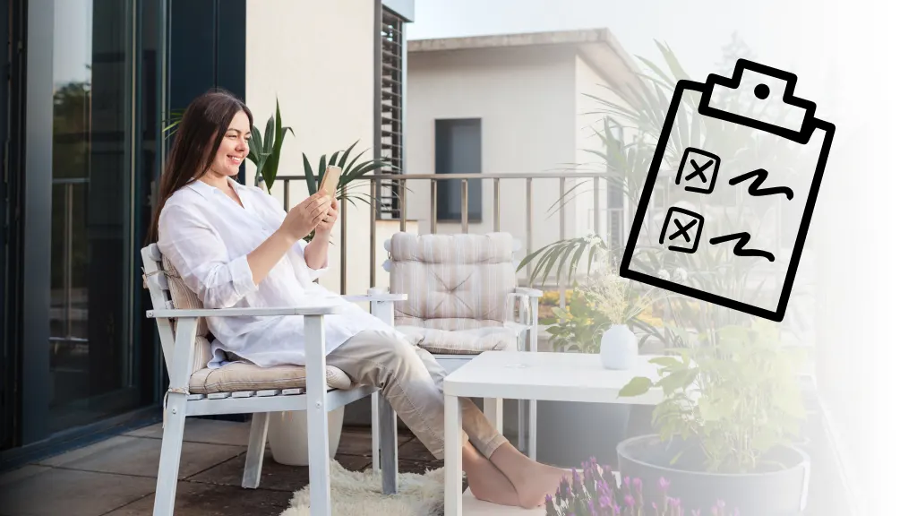 Woman on phone on her patio