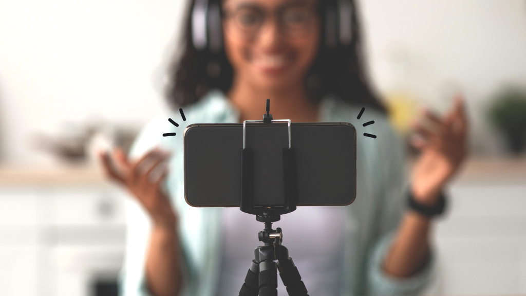 Woman using phone as webcam