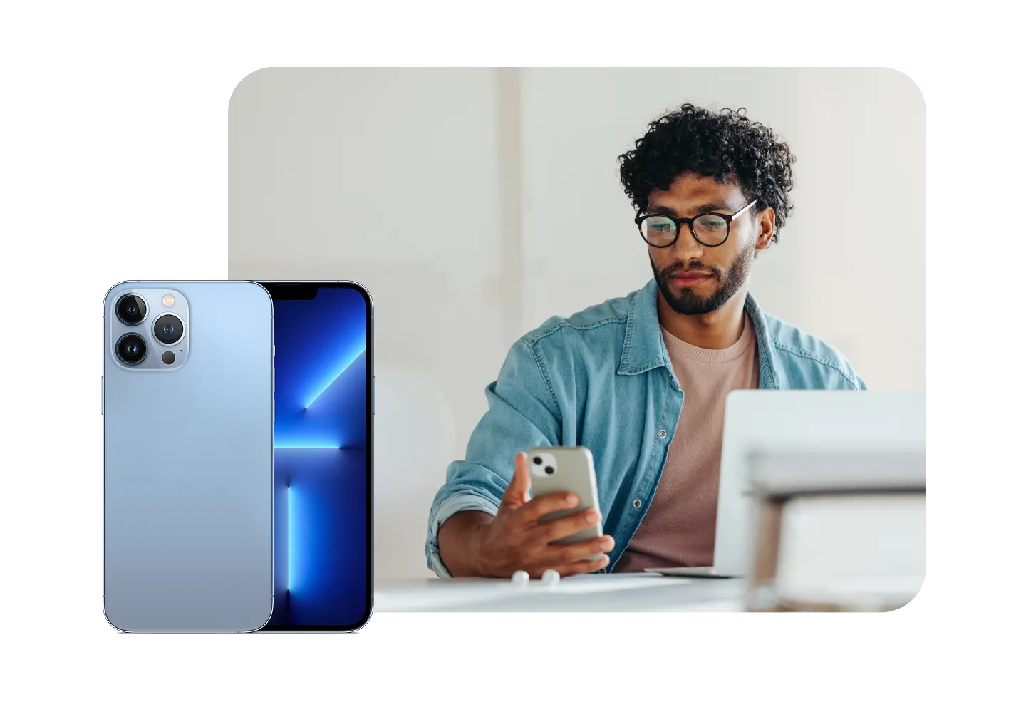 Man looks at his smartphone