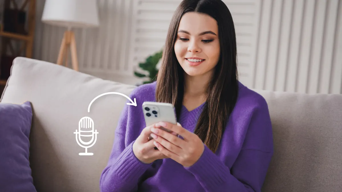 Woman setting up voicemail on iPhone