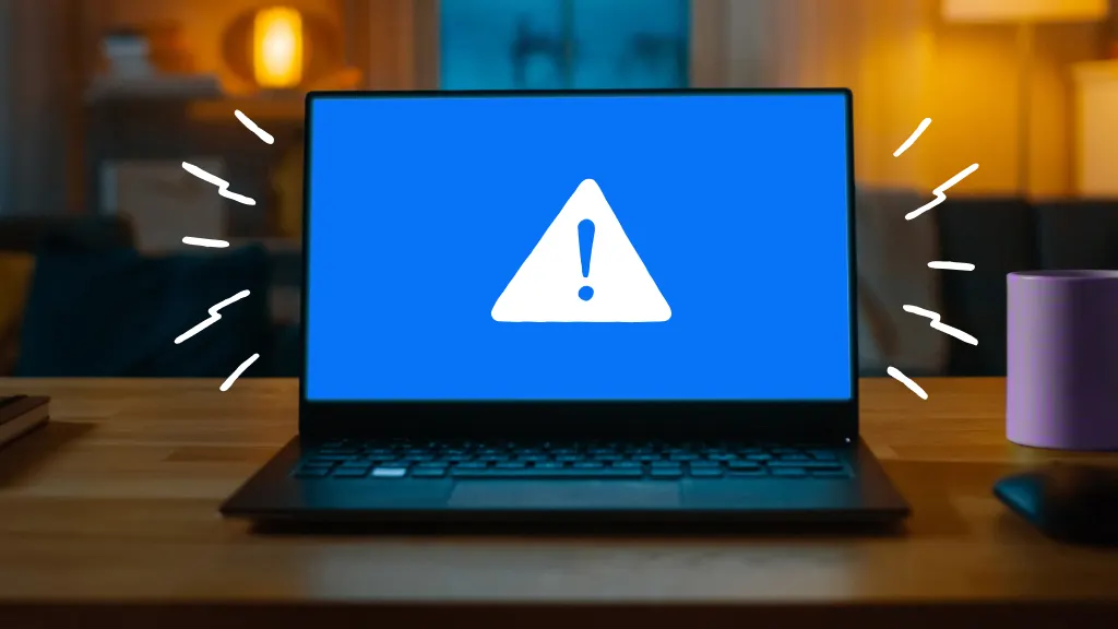 Laptop with the blue screen of death