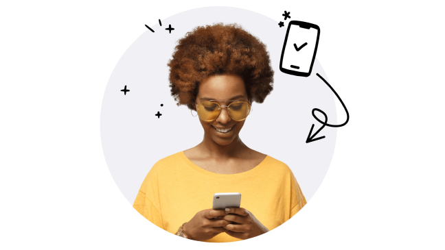 Woman using phone with icon circle