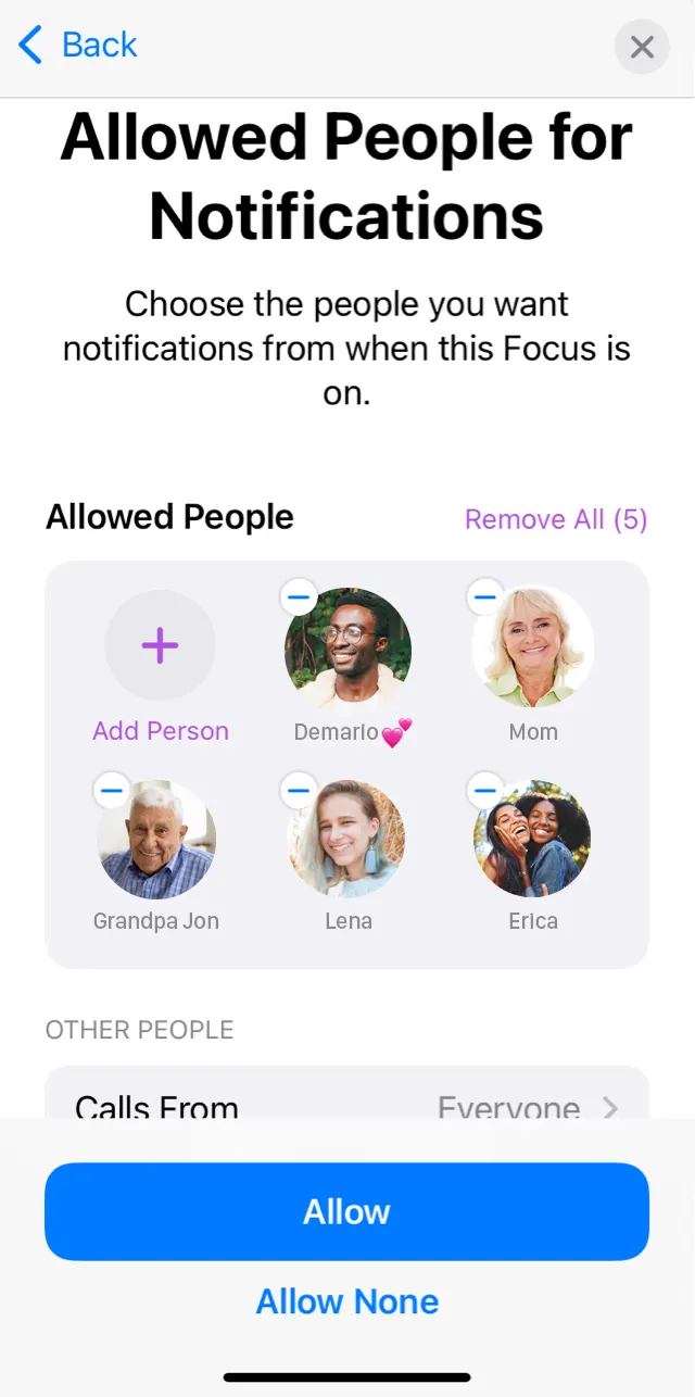 How to add or remove Allowed people in Focus mode iOS 15