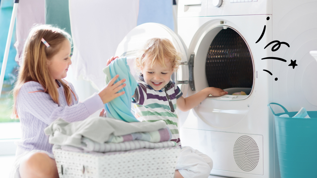 Kids folding clothes from Ventless dryers
