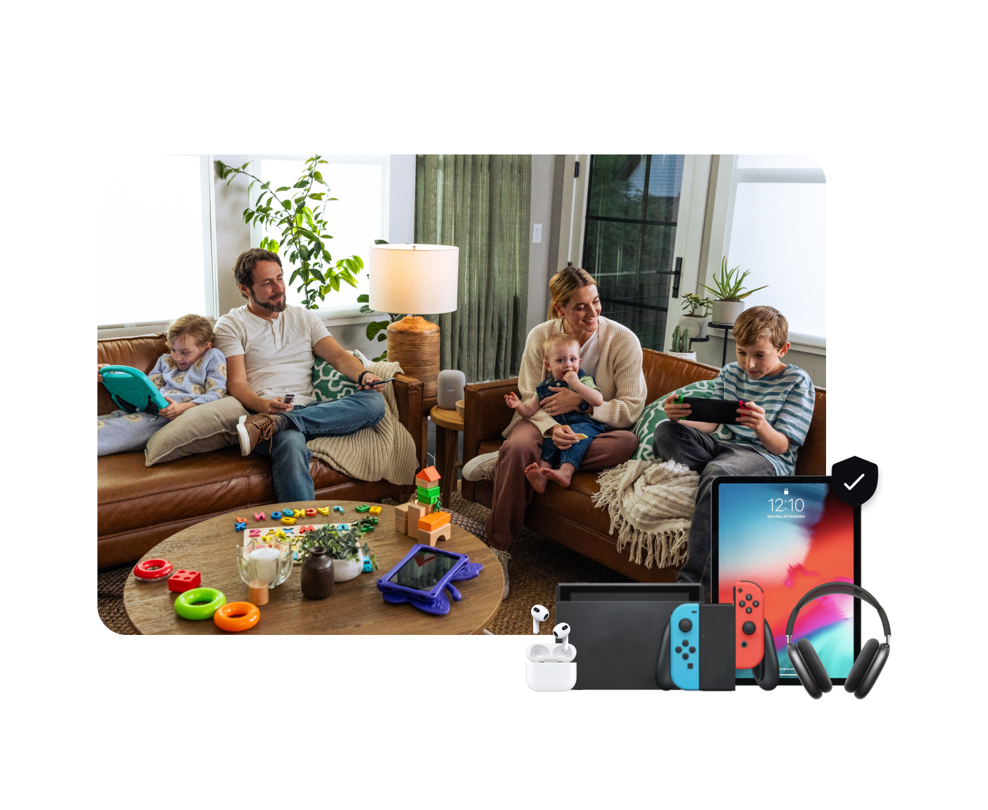 Family playing together with smart devices