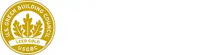 Gold circular seal reading “U.S. Green Building Council – LEED Gold – USGBC.”