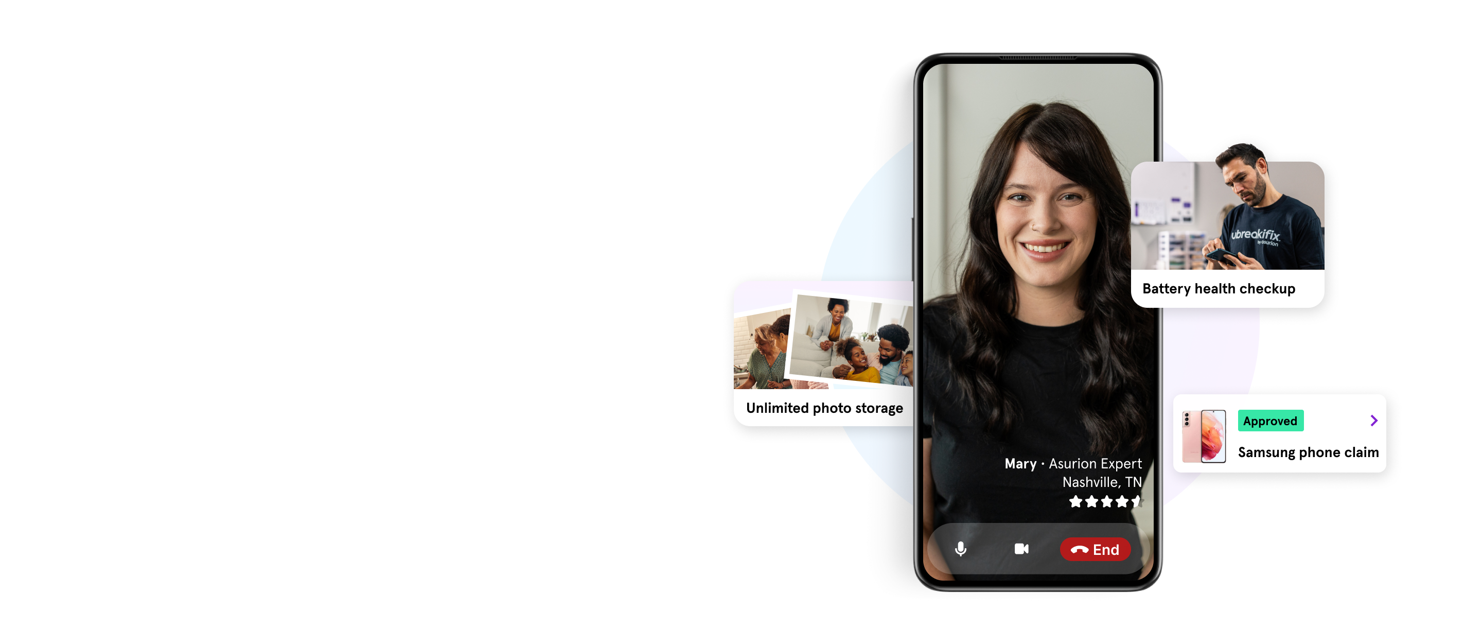 A phone with a video call and notifications for battery health check up, unlimited photo storage, etc.