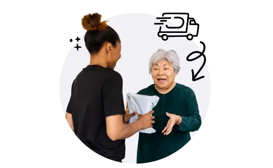 Employee assisting older woman