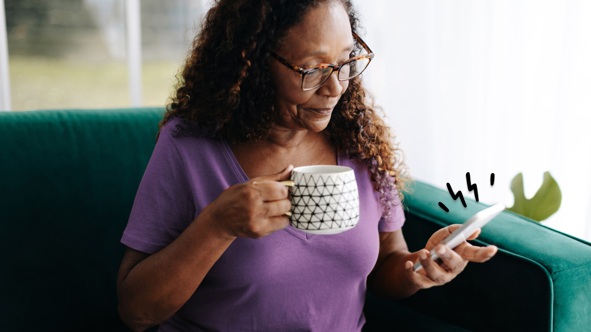 Confused woman as phone vibrate but without notification