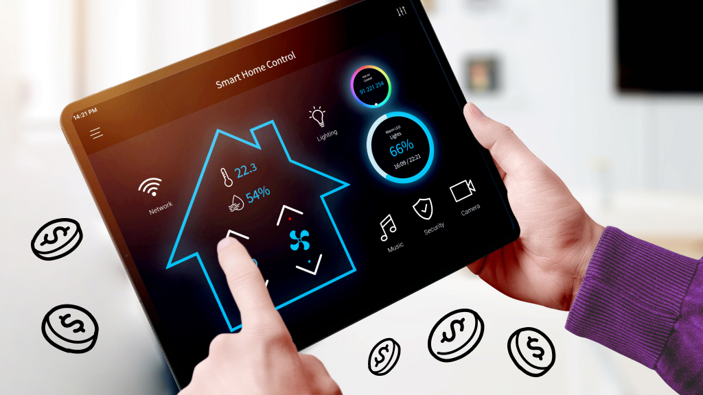 Image of tablet with smart home controls showing how it can save you money