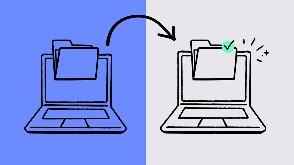 Graphic depiction of files transferring from old computer to new PC