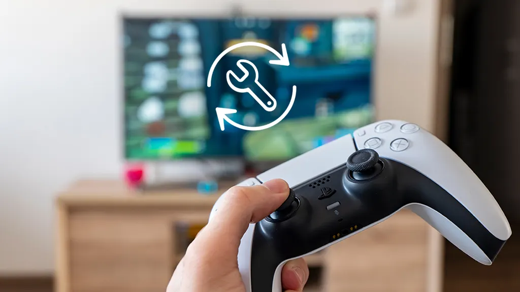 Man sitting in front of TV with Playstation controller in hand