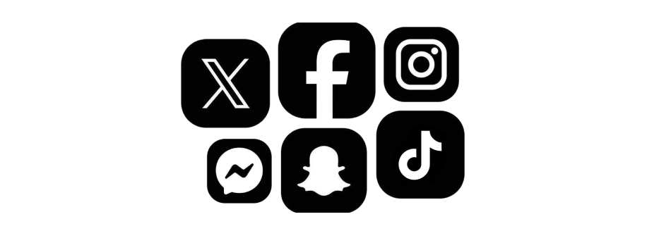 Logos for Facebook, Instagram, TikTok, Messenger, X