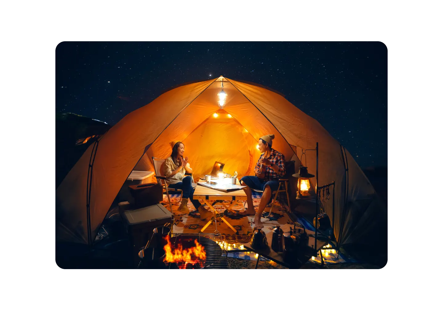 Camping in a tent