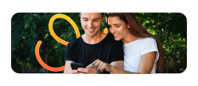 Couple looking at a phone together