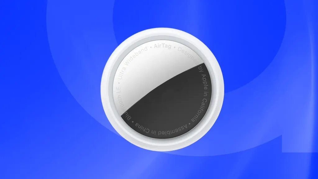 AirTag product image on a blue background