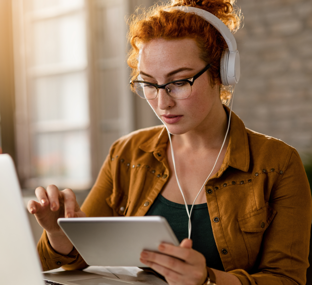 woman wearing headphones