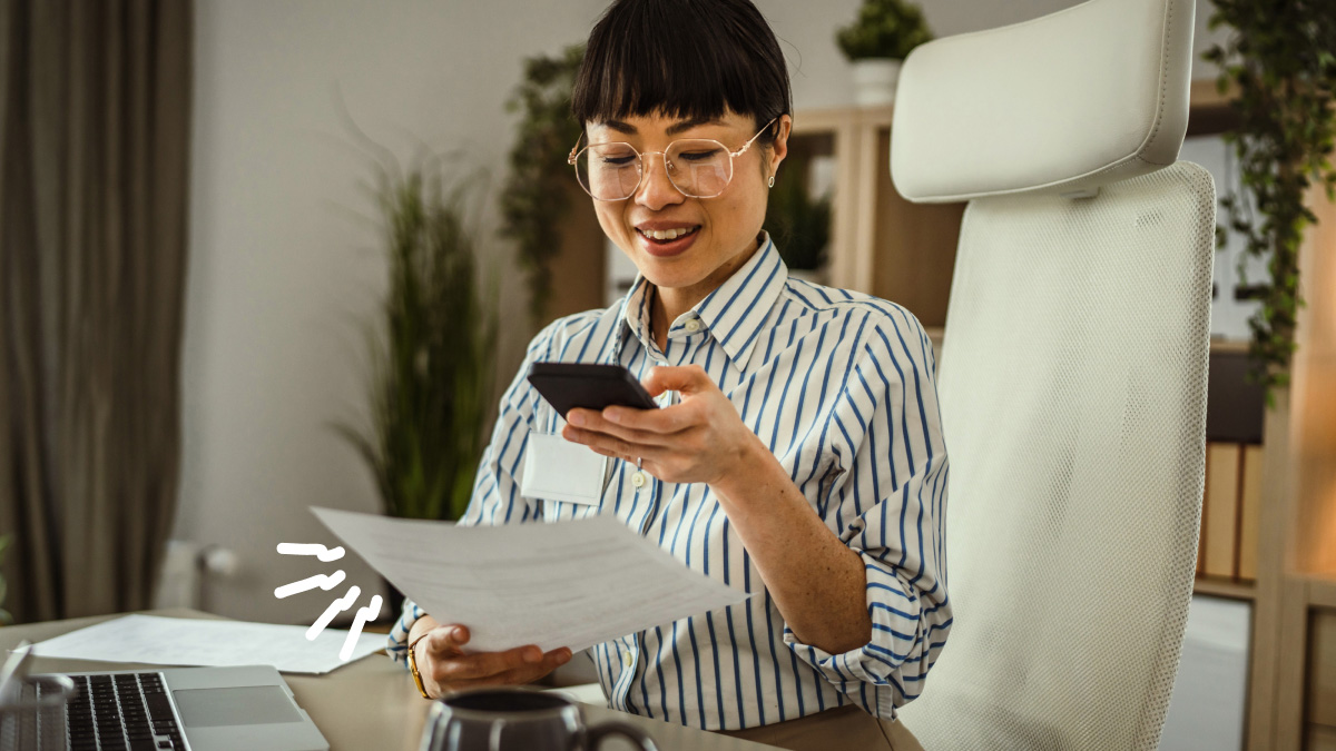 Woman scanning documents with Anroid