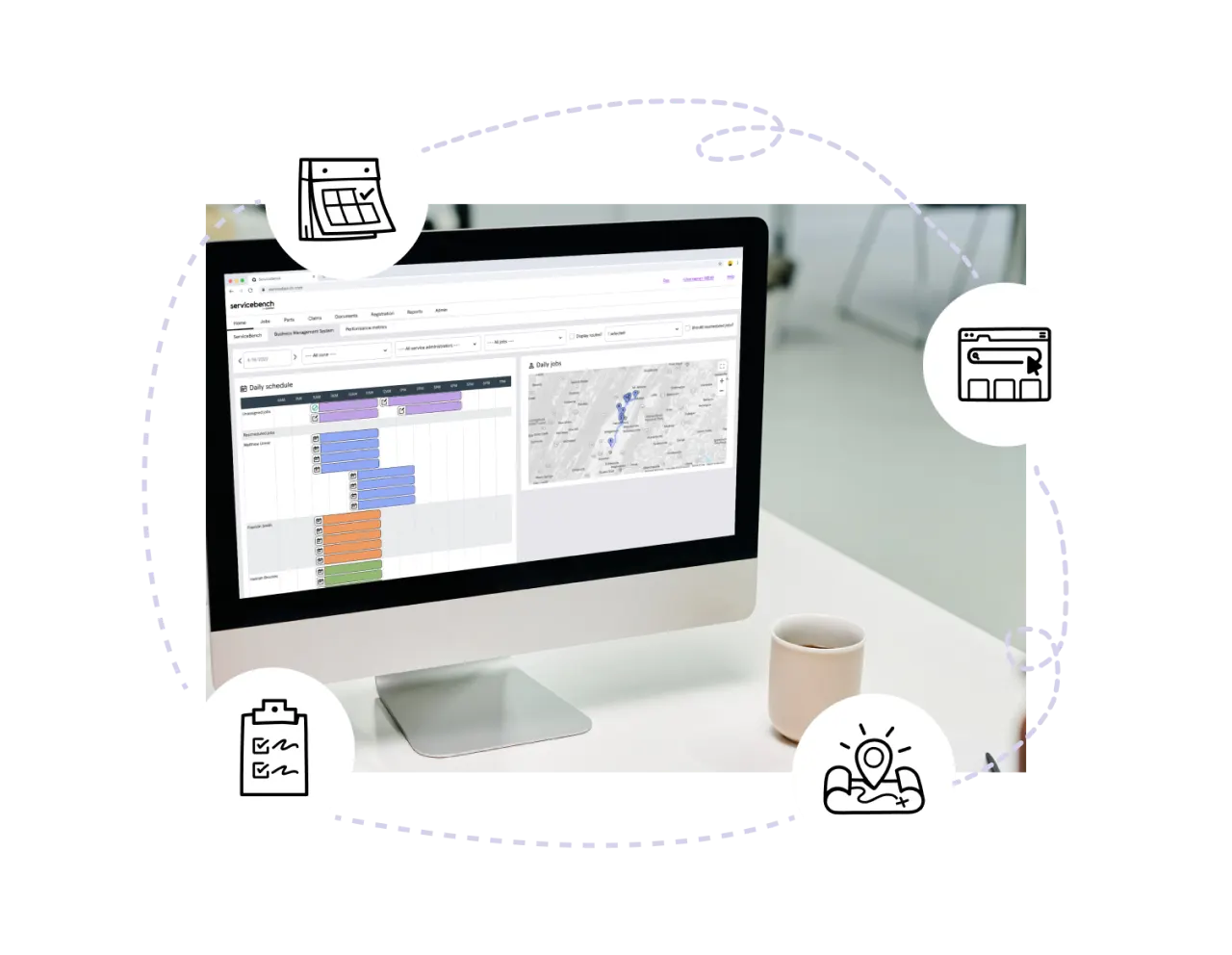 A laptop showing service management software