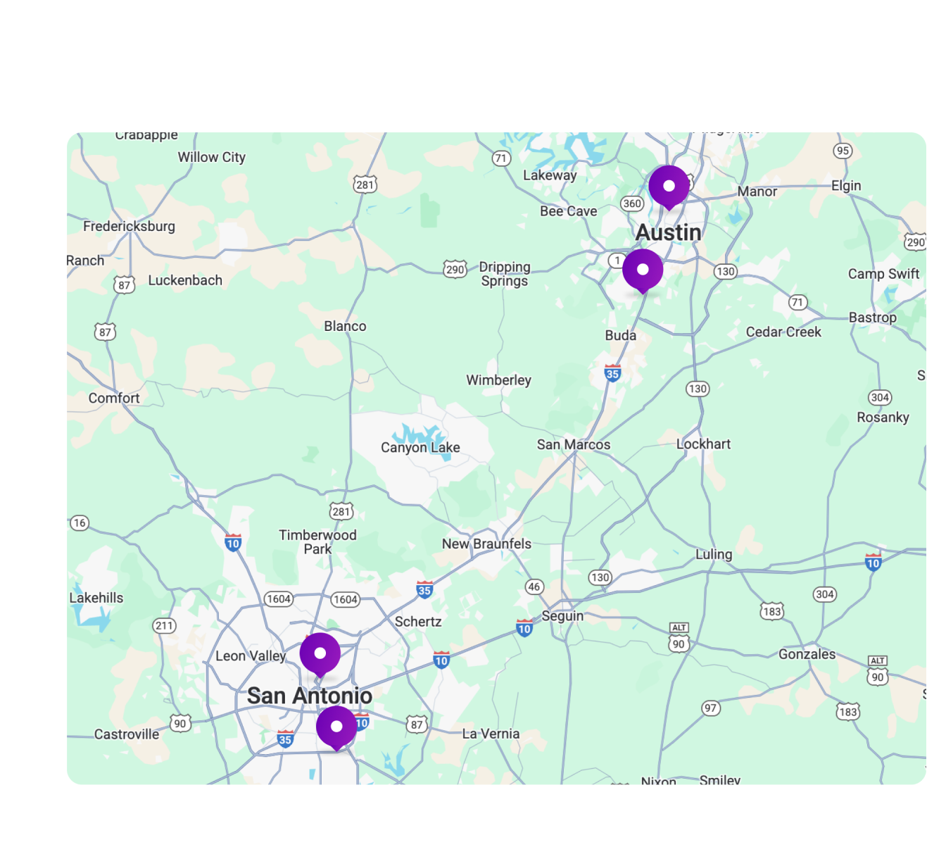 Austin and San Antonio Map