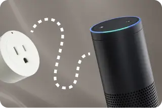 Smart plug connected to a voice assistant speaker for smart home control.