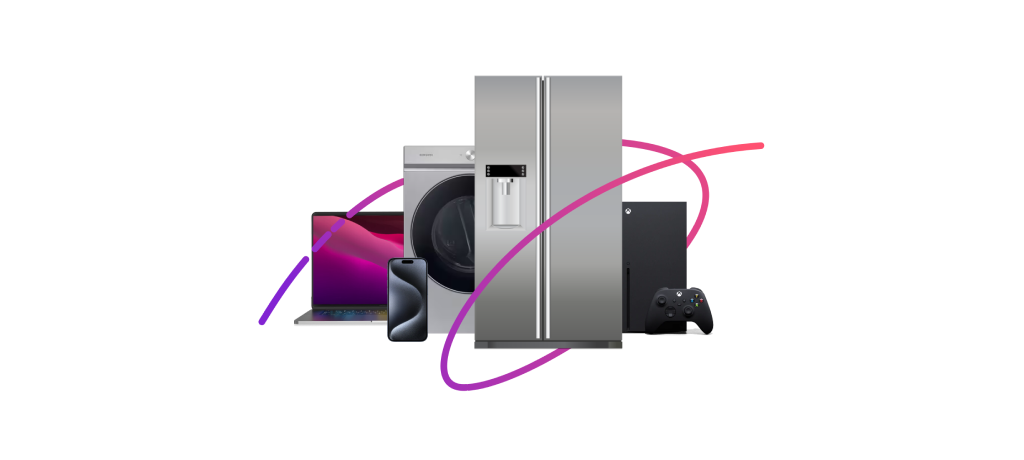 Refrigerator, washer, phone, laptop, game console