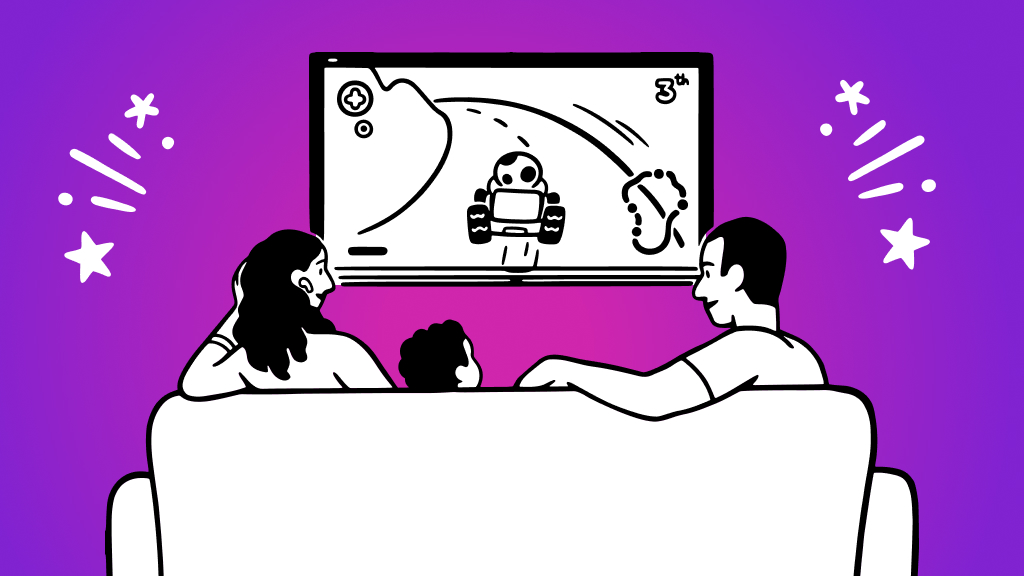 Illustration of child playing Nintendo Wii with parental controls and privacy settings