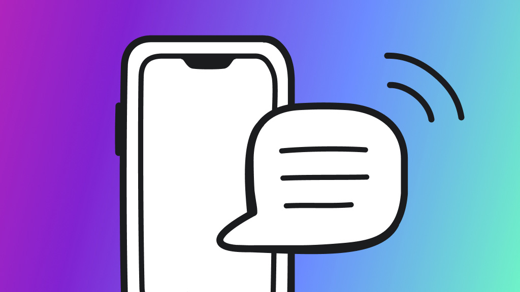 Illustration of phone and a text message chat bubble