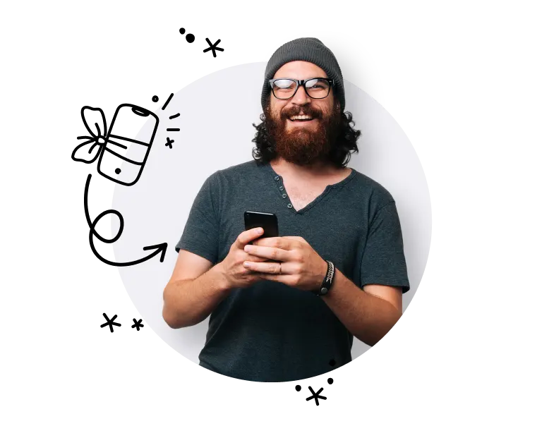 Smiling man holding a mobile phone