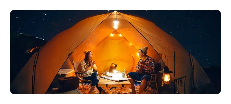 Camping in a tent