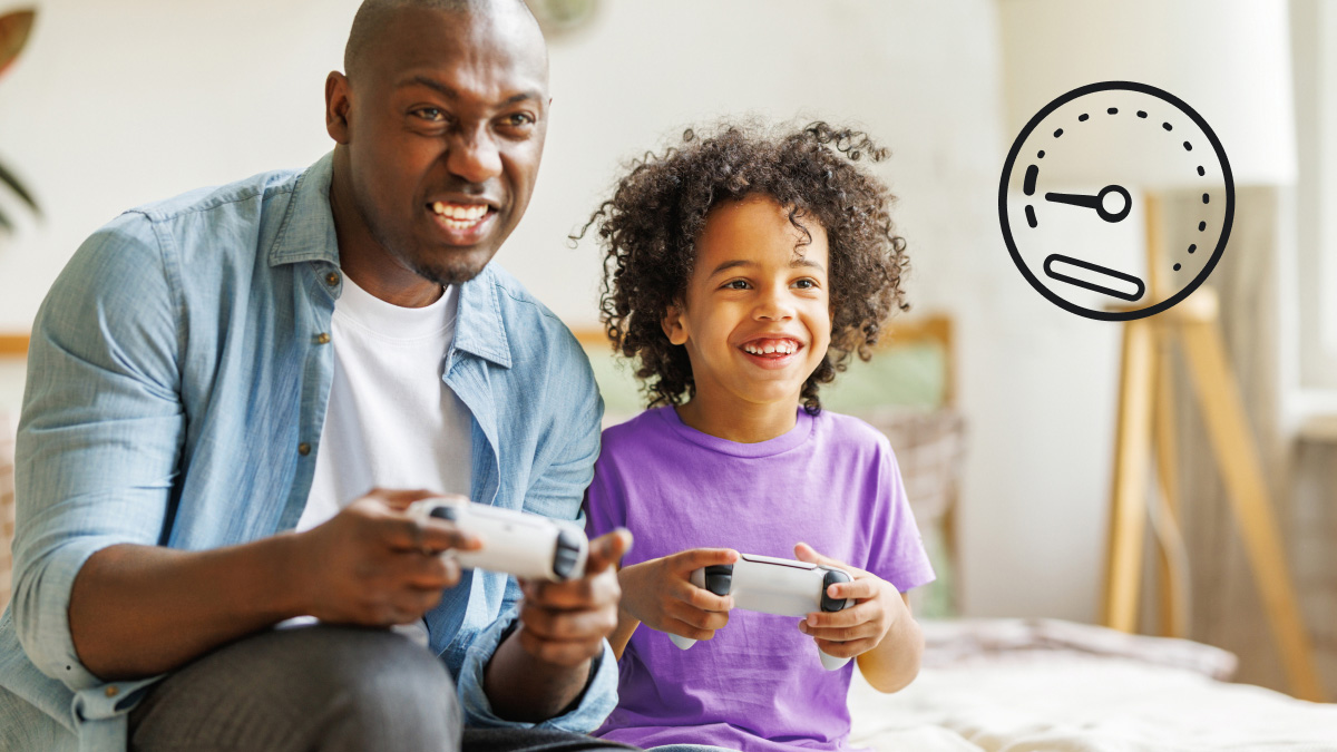 Father and son playing Ps5