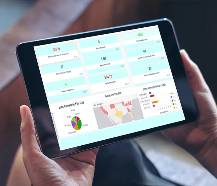 Service Bench dashboard on iPad screen