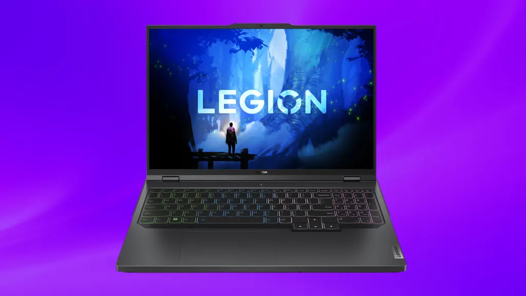 Lenovo Legion laptop product image on a purple background