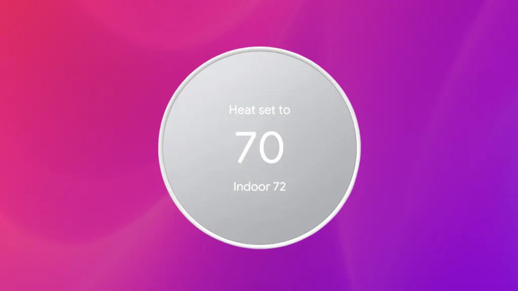 Nest thermostat product image on a gradient background