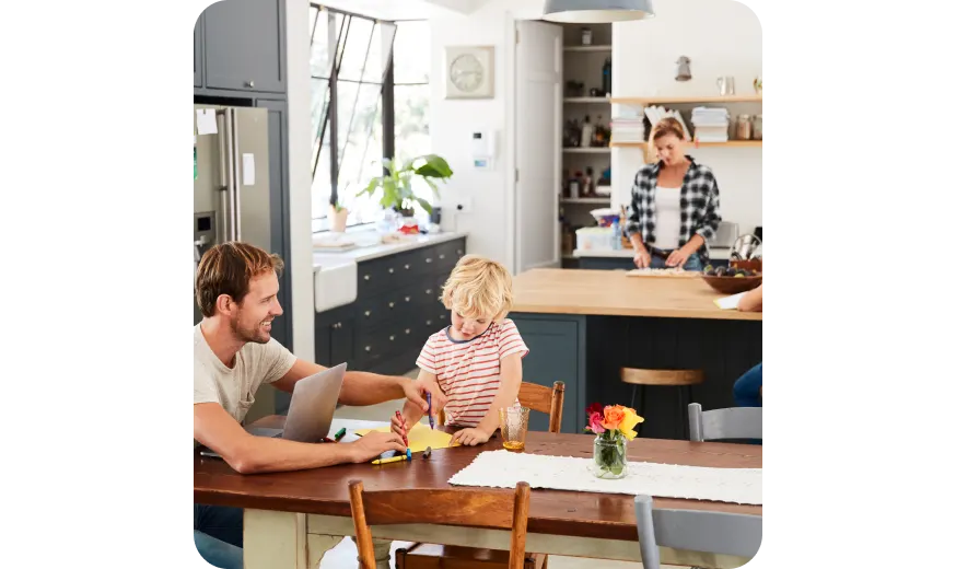 Family using tech in the home