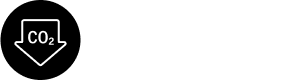 White CO₂ text inside a downward arrow icon on a black background.