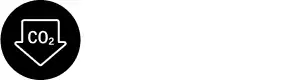 White CO₂ text inside a downward arrow icon on a black background.